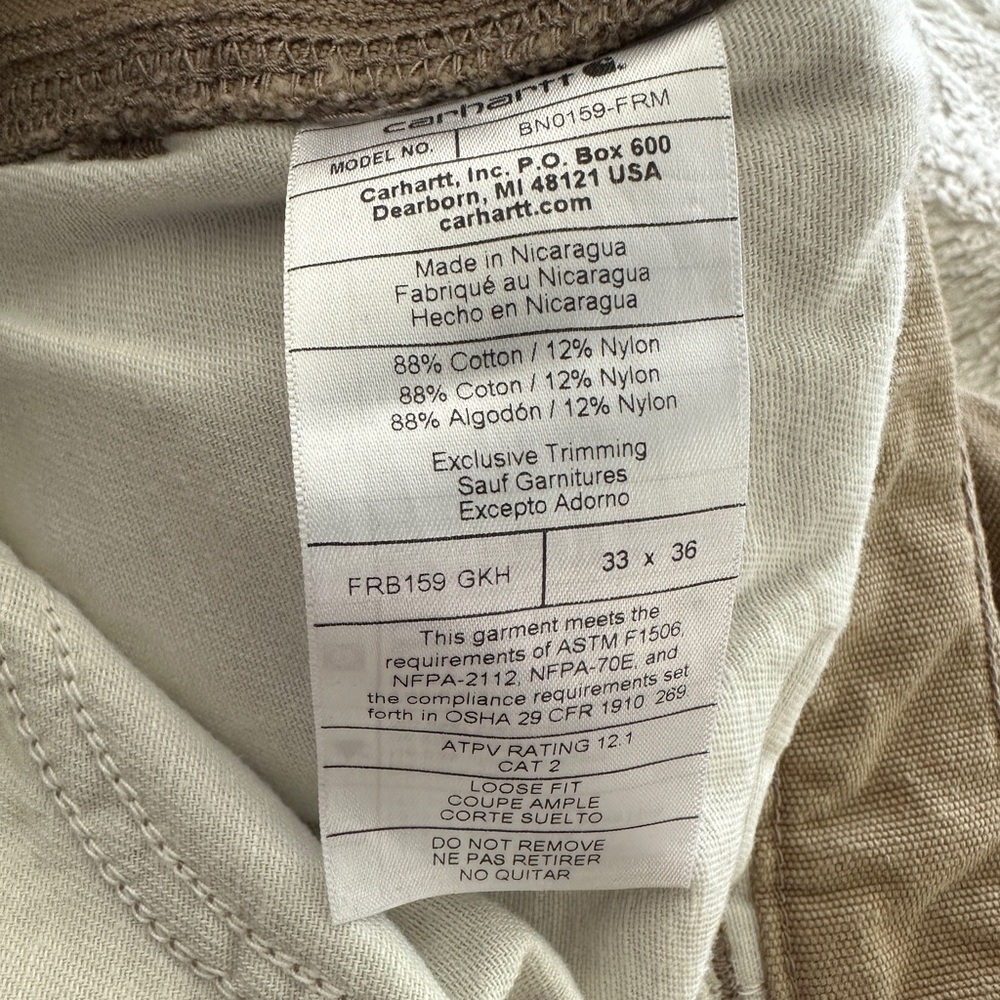 Carhartt FR Pants Tan 33 x 36 TALL - Picture 4 of 5